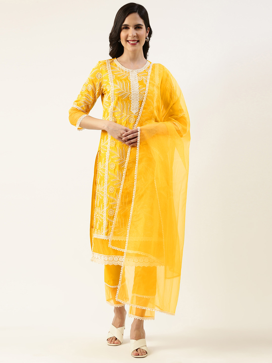 Floral Woven Design Thread Work Chanderi Silk Kurta With Trouser & Dupatta main image 1