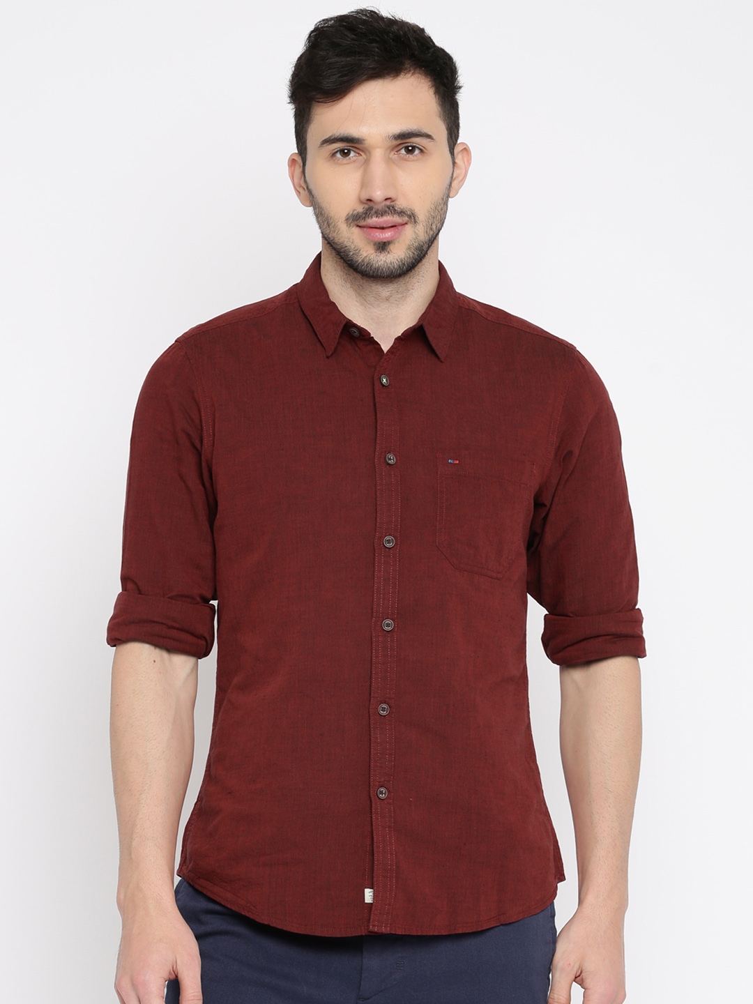 Buy Indigo Nation Men Red Slim Fit Solid Casual Shirt - Shirts for Men ...