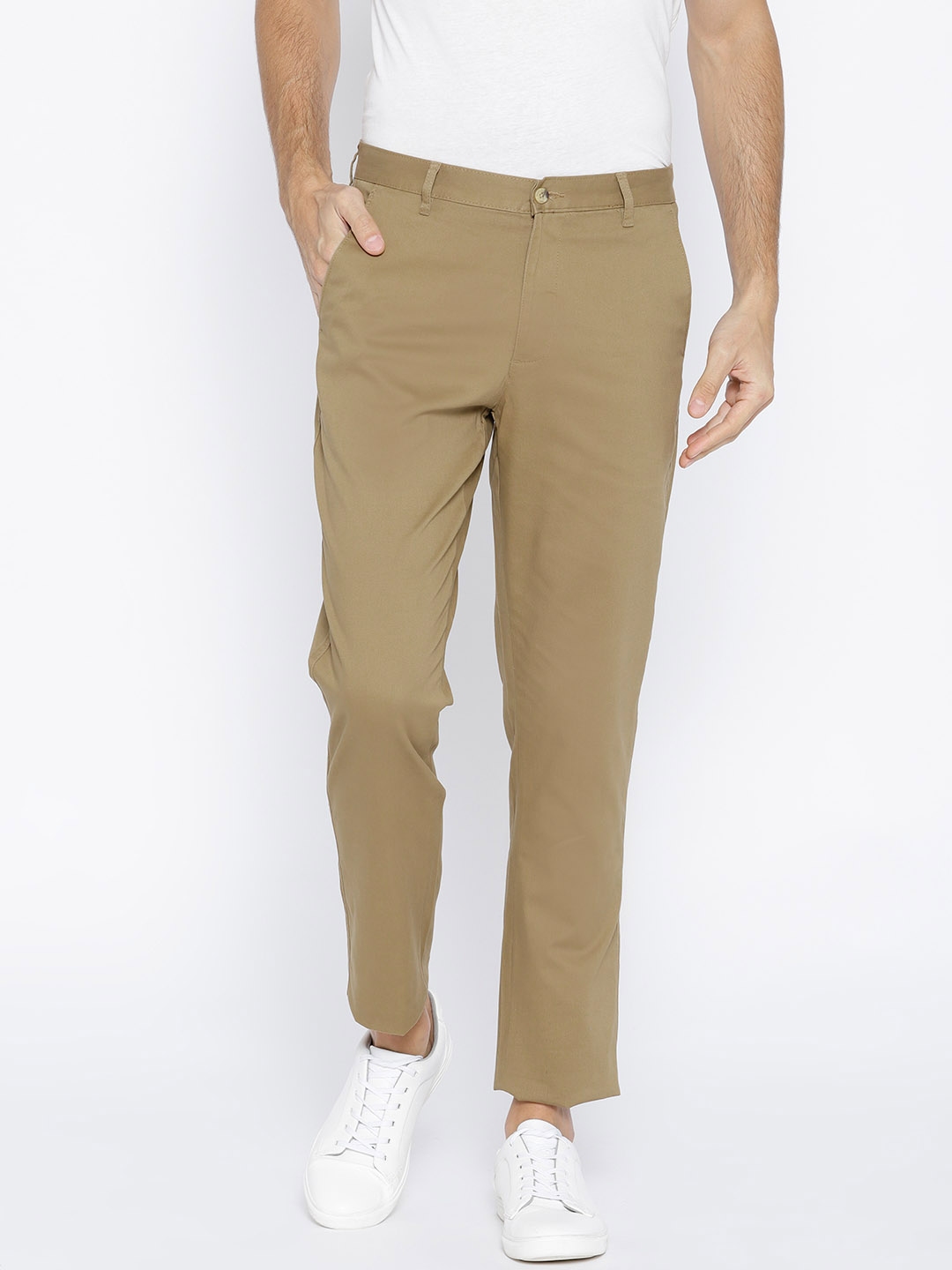 Buy Indigo Nation Men Khaki Slim Fit Solid Trousers - Trousers for Men ...