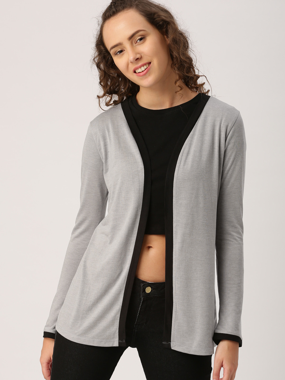 Buy DressBerry Grey Solid Open Front Shrug Shrug for Women 2204565 Myntra