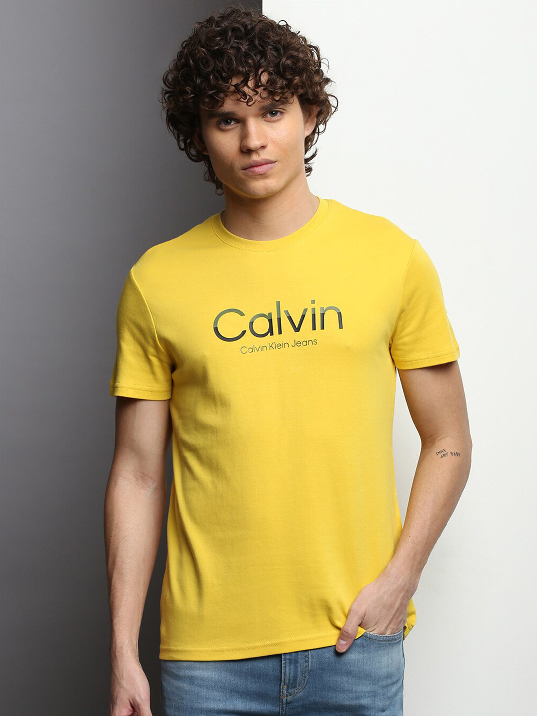 Buy Calvin Klein Jeans Typography Printed Slim Fit Pure Cotton T Shirt