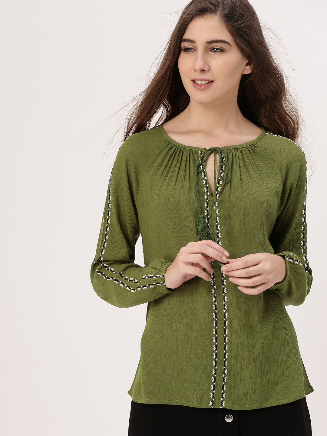Buy DressBerry Women Olive Green Solid Top Tops for Women 2204714