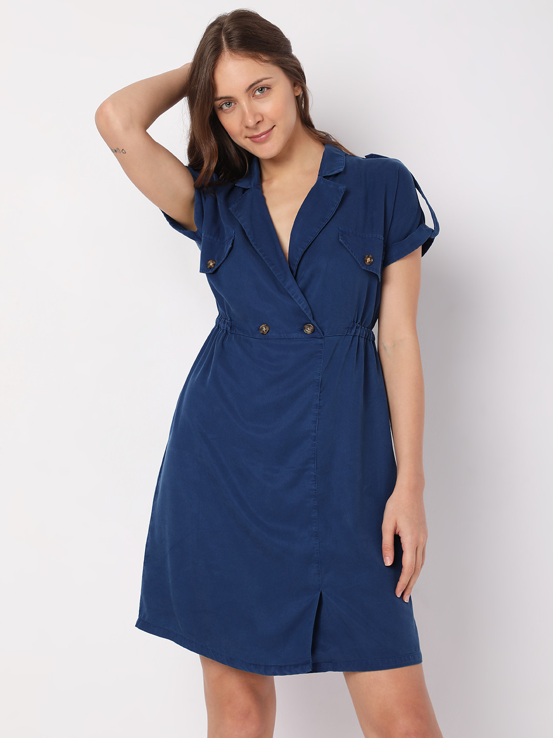 Buy Vero Moda Roll Up Sleeves Gathered Cotton Shirt Dress Dresses for