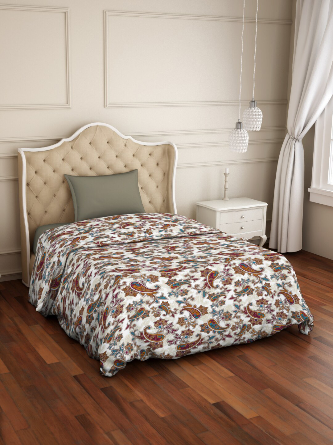 Buy Welspun Beige & White Microfiber AC Room 120 GSM Single Bed Quilt
