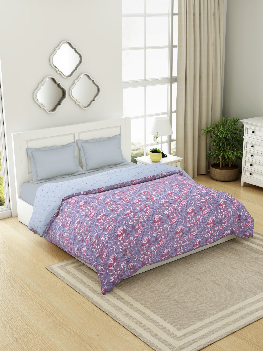 Buy Welspun Purple & Blue Floral Microfiber AC Room 120 GSM Double Bed