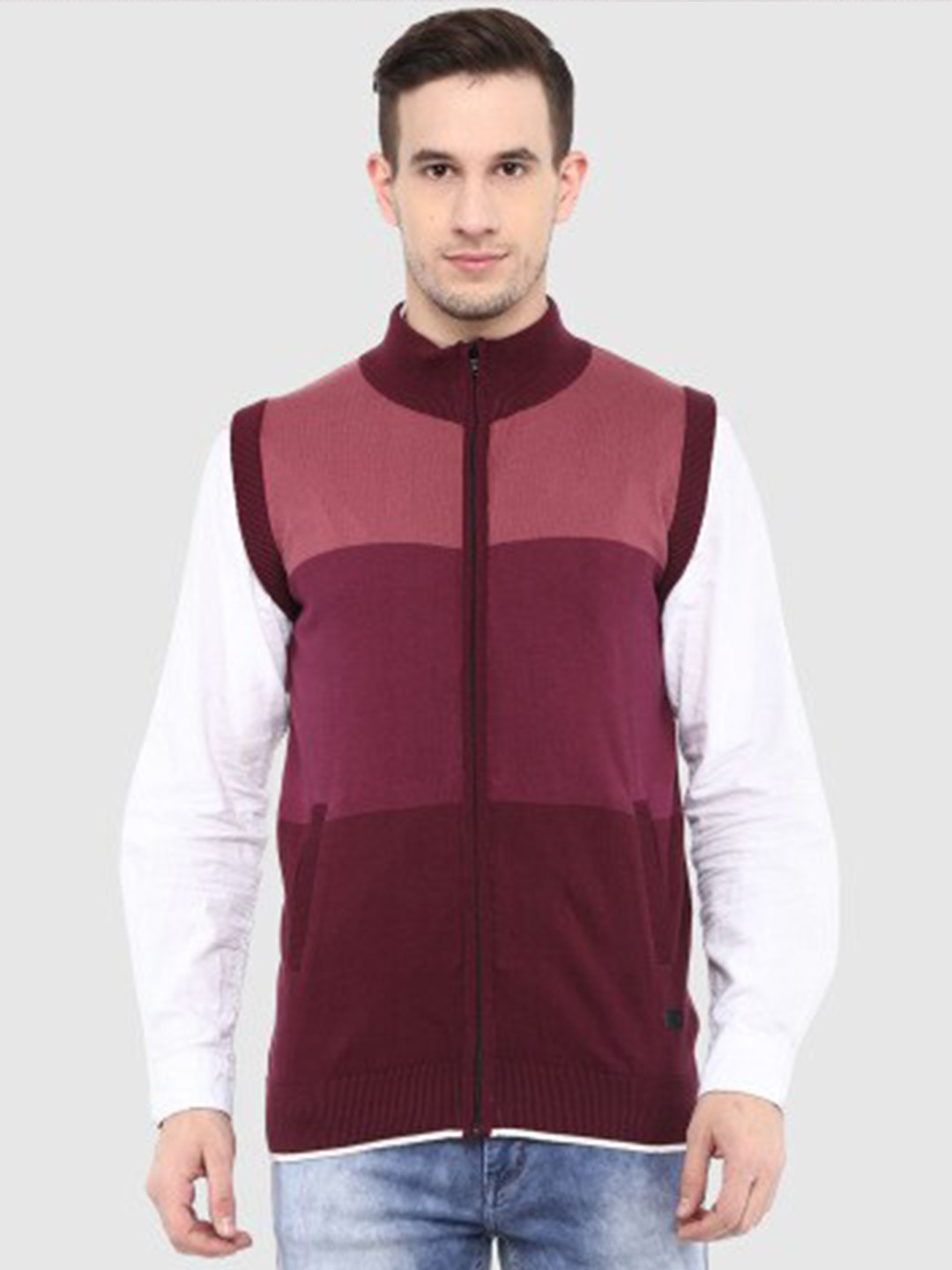 Buy Red Chief Mock Collar Colourblocked Organic Cotton Cardigan