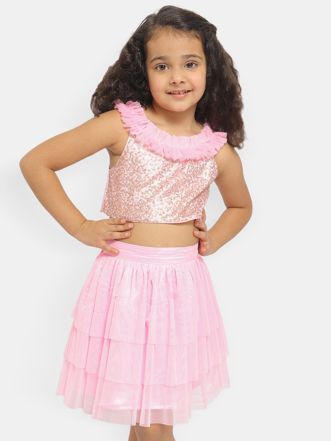 Buy Nauti Nati Girls Sequined Frilled Top With Skirt - Clothing Set for ...
