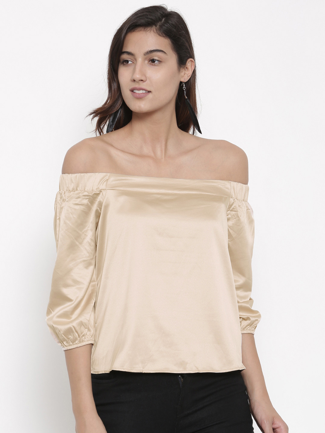 Buy FOREVER 21 Women Gold Toned Solid Bardot Top Tops for Women