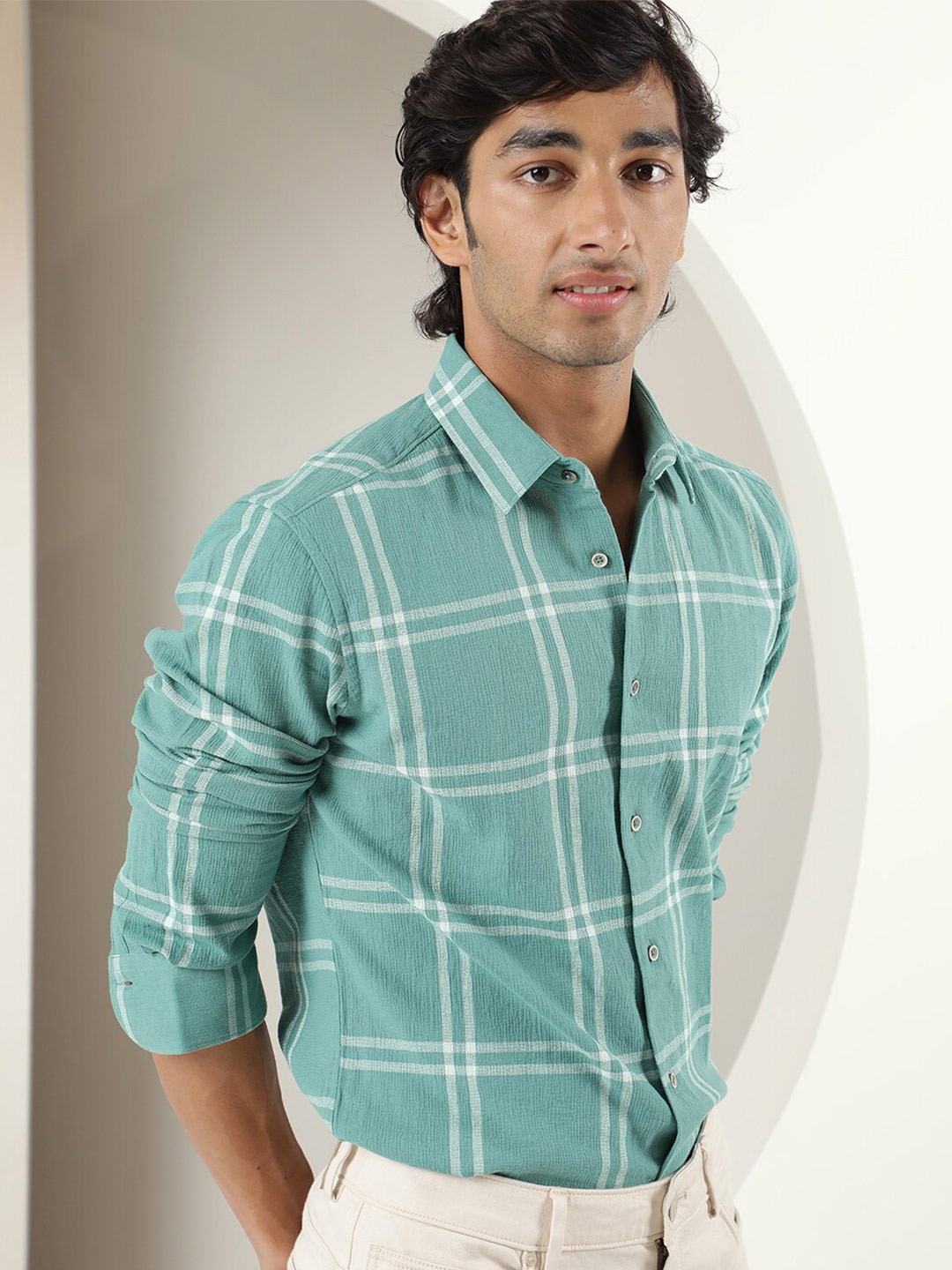 Men's Brown Standard Slim Fit Tartan Checked Cotton Casual Shirt