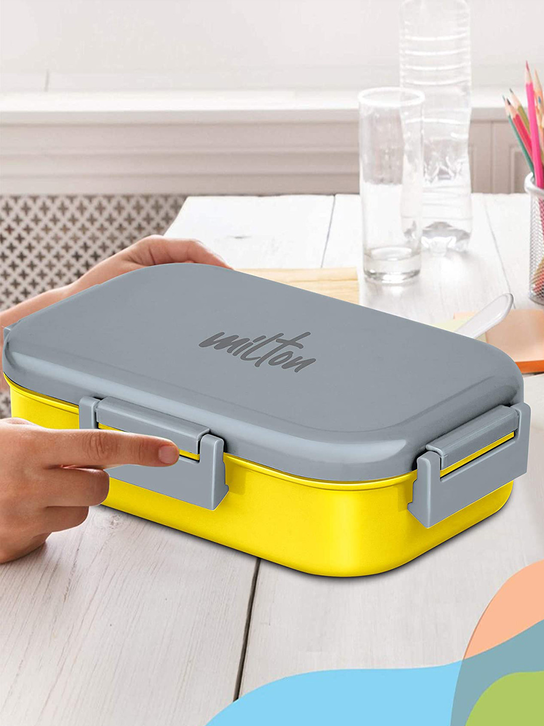 Buy Milton Senior Flatmate Yellow Inner Stainless Steel Tiffin Box 700