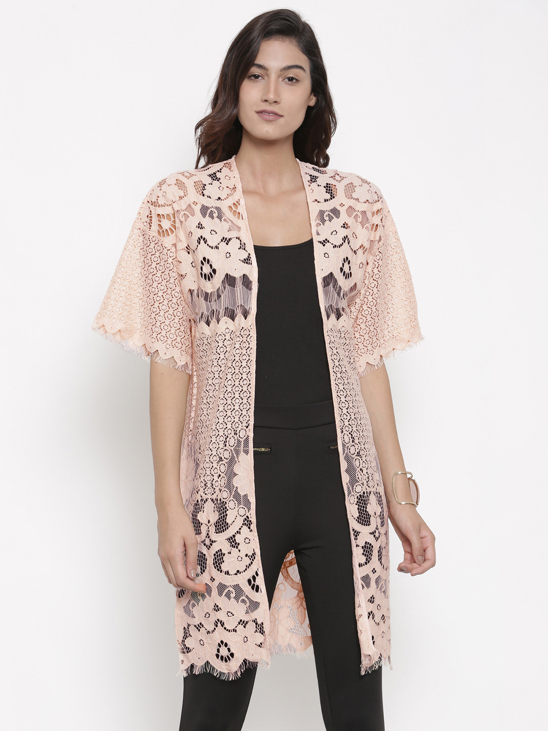 Buy FOREVER 21 Peach Lace Open Front Shrug Shrug for Women 2207679 Myntra