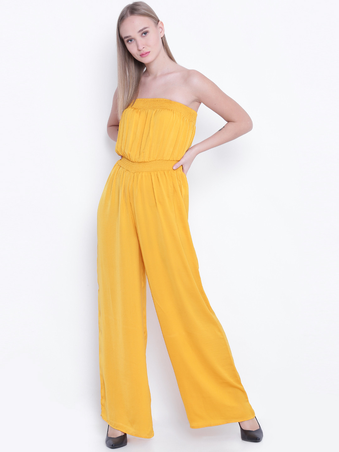 Buy FOREVER 21 Mustard Yellow Solid Jumpsuit Jumpsuit for Women