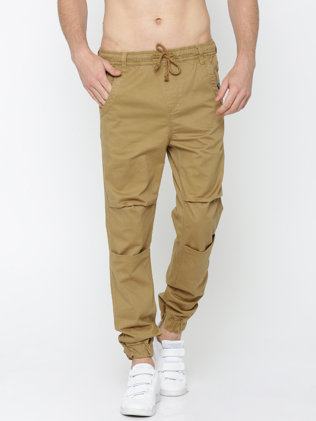 Buy Roadster Men Khaki Slim Fit Solid Joggers Trousers for Men