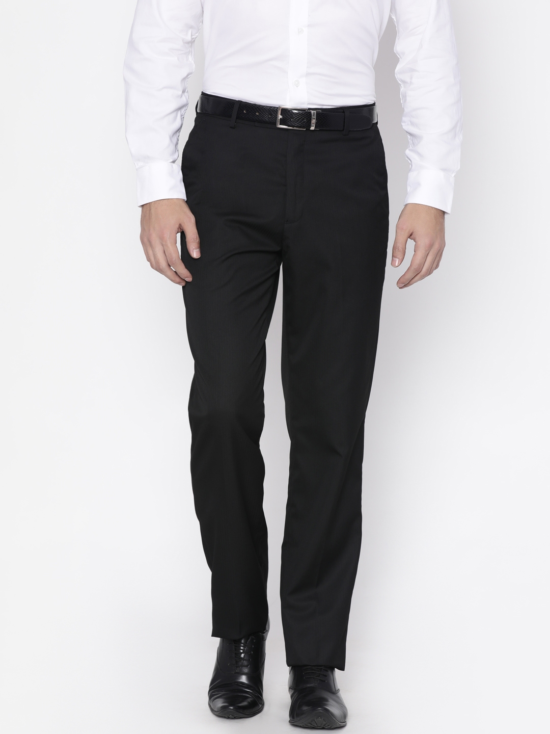 Buy John Miller Men Black Tailored Fit Solid Formal Trousers - Trousers ...