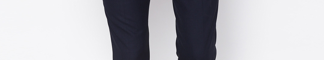 Buy John Miller Men Navy Blue Slim Fit Self Design Formal Trousers ...