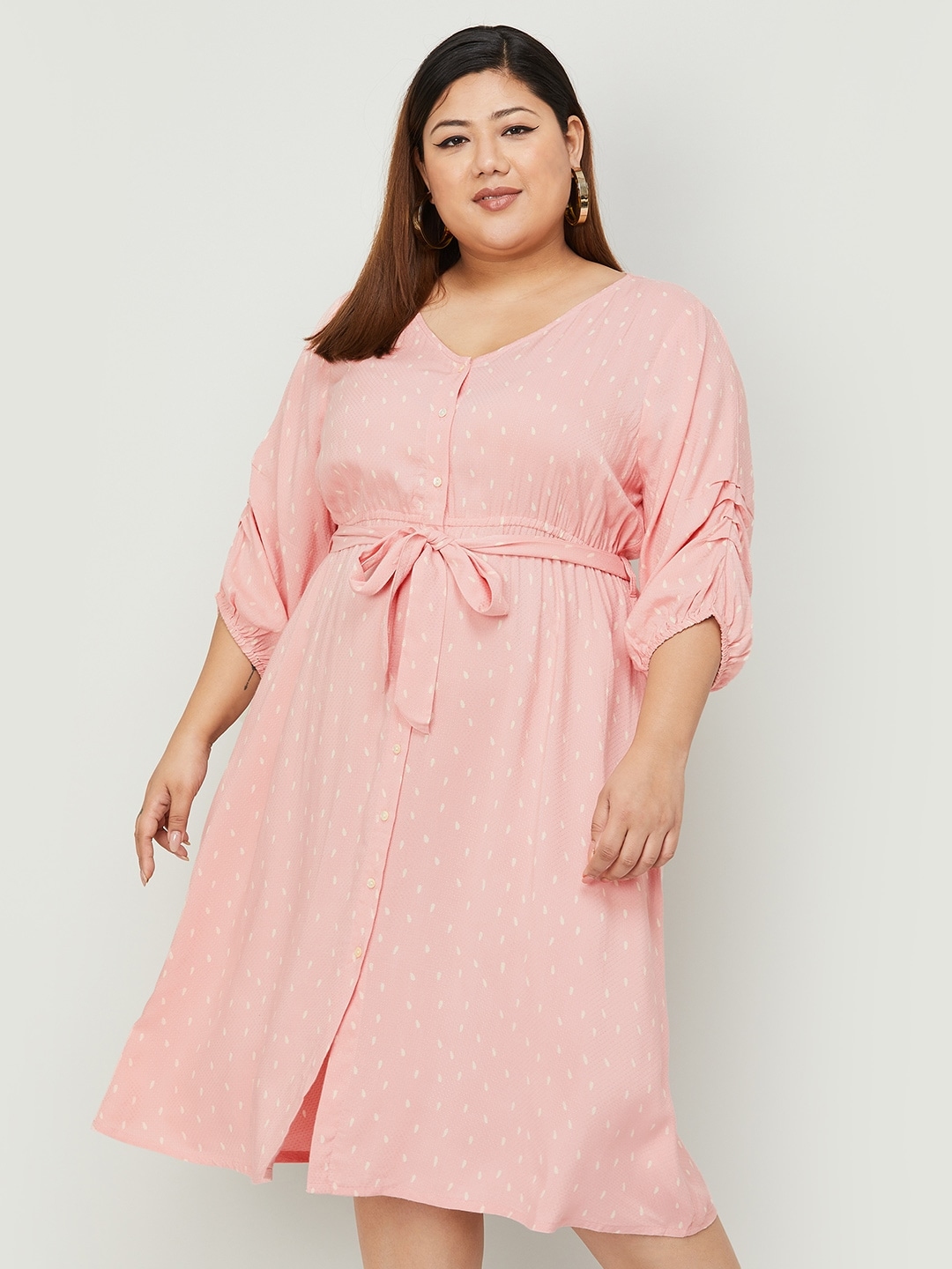 Buy Nexus By Lifestyle Women Printed V Neck Plus Size Shirt Dress ...