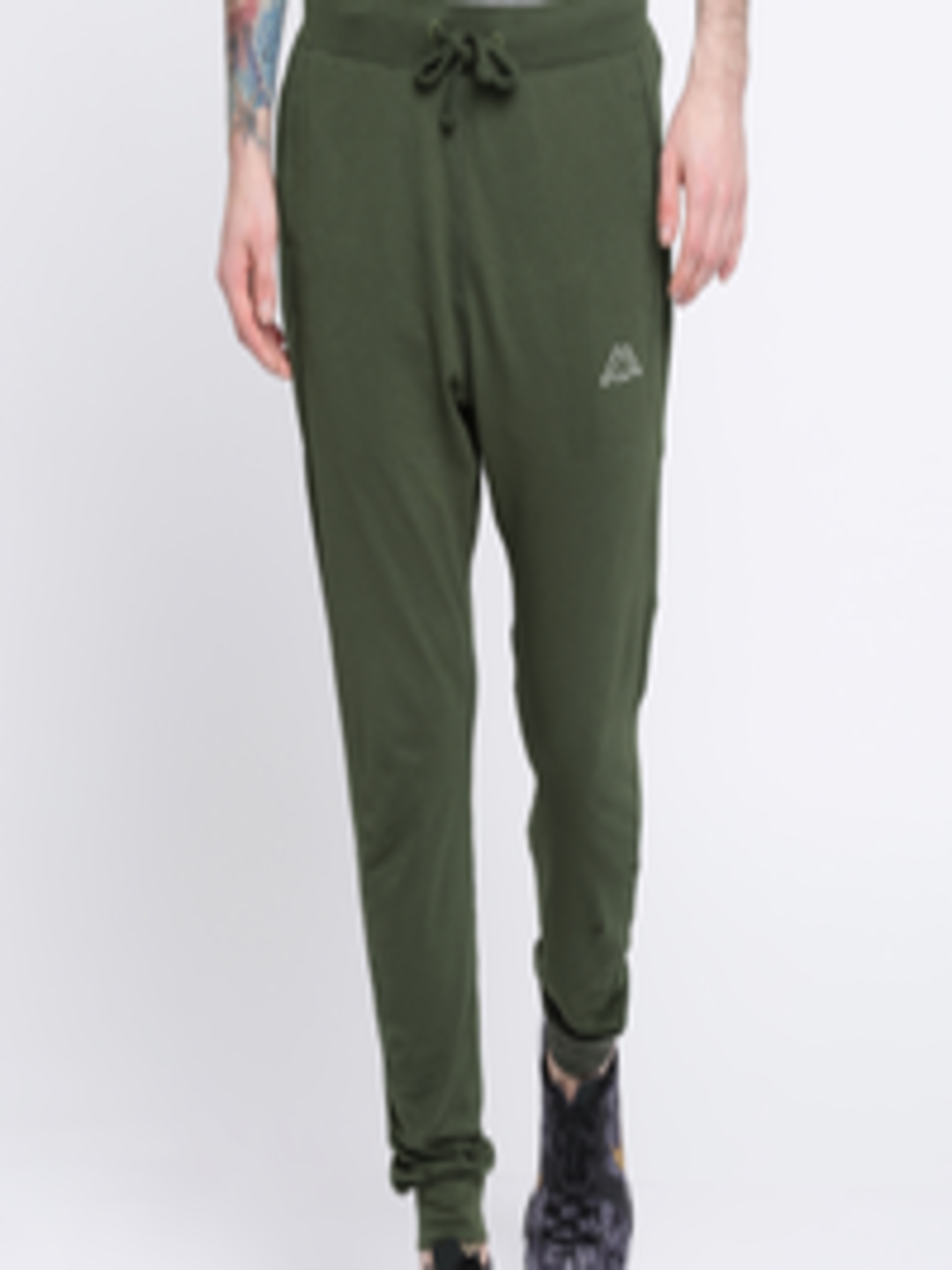 Buy Kappa Olive Green Self Design Slim Fit Joggers - Track Pants for ...