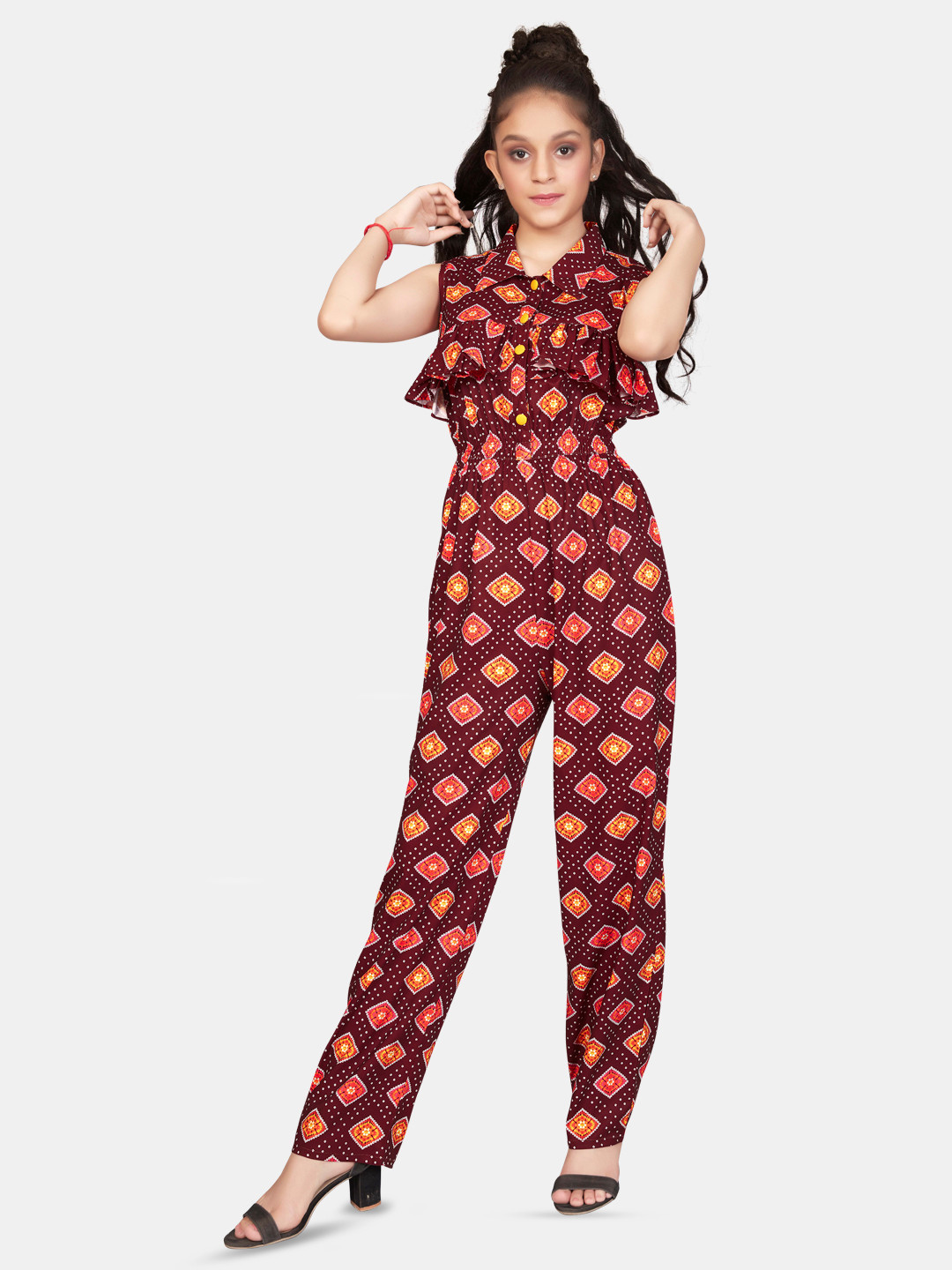 Girls Conversational Printed Basic Jumpsuit