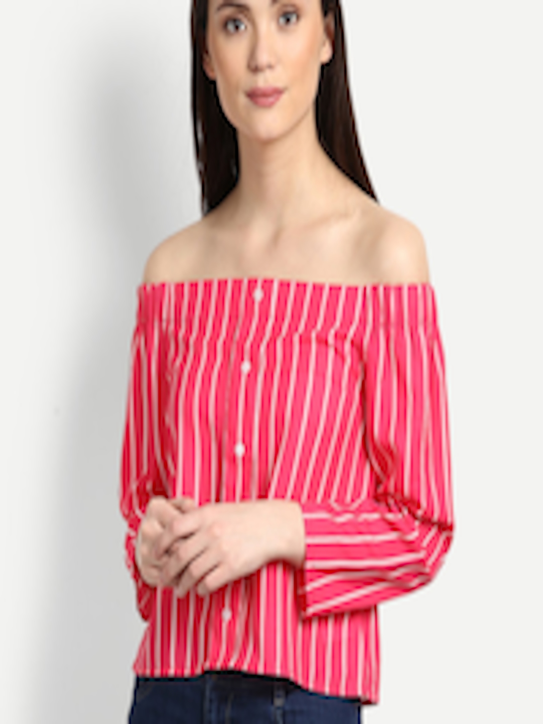 Buy StalkBuyLove Women Pink & White Striped Top - Tops for Women ...