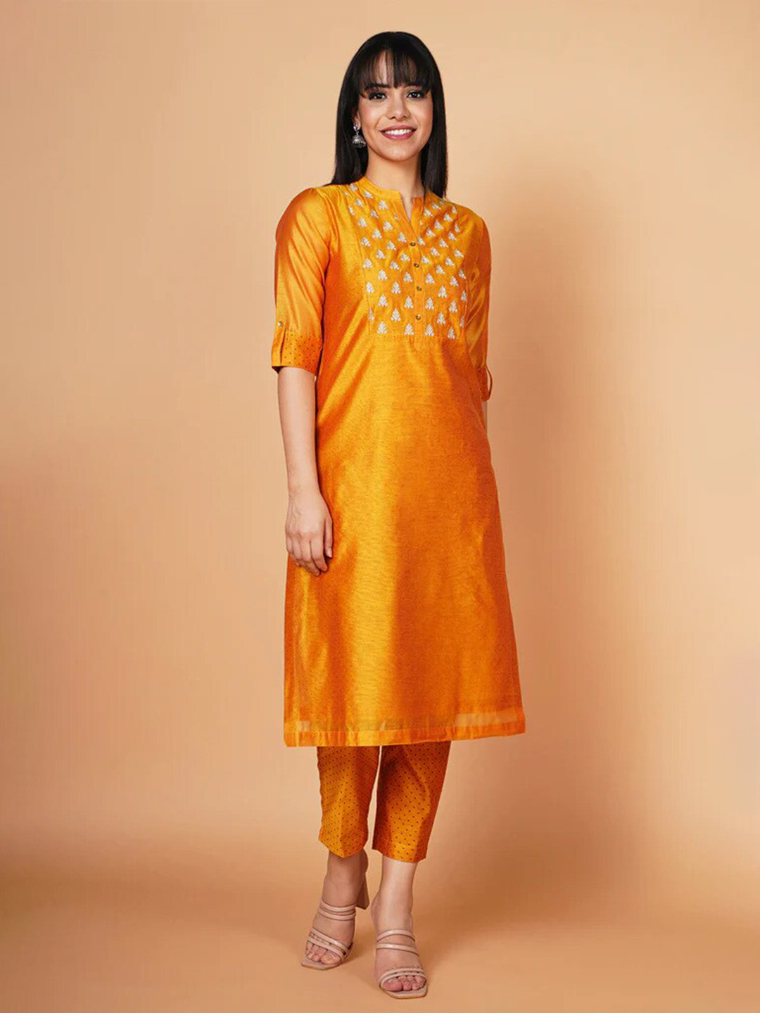 Buy BARARA ETHNIC Women Mustard Yellow Ethnic Motifs Embroidered