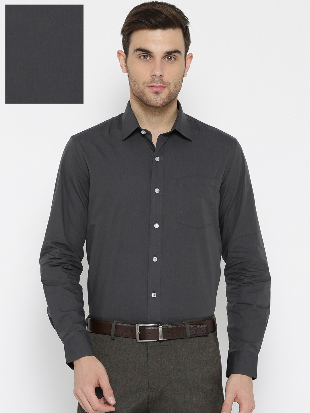 Buy Arrow Men Charcoal Grey Slim Fit Solid Formal Shirt Shirts for Men 2211800 Myntra