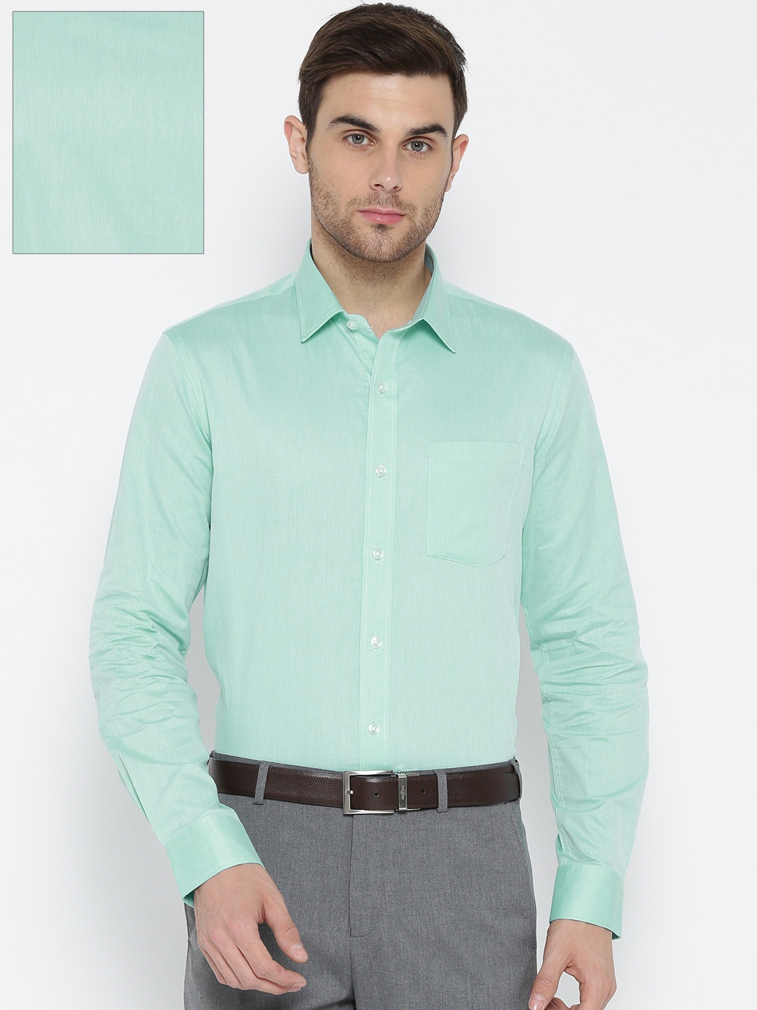 Buy Arrow Men Sea Green Slim Fit Solid Formal Shirt - Shirts for Men ...