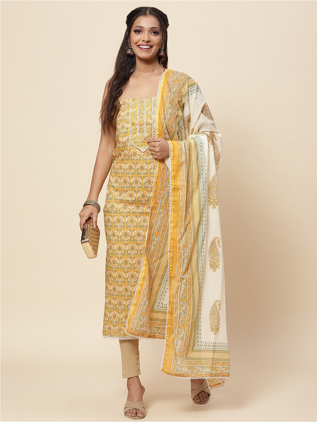 Buy Meena Bazaar Ethnic Motif Printed Pure Cotton Unstitched Dress Material Dress Material For