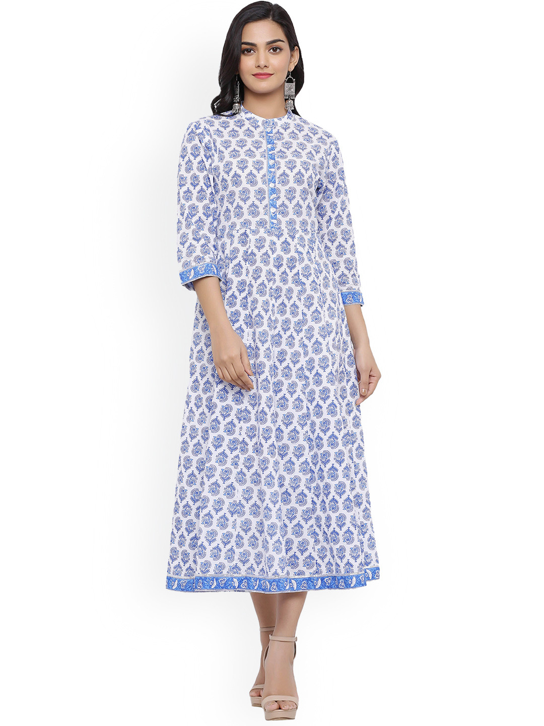 Buy Mirari Ethnic Motifs Printed Paneled A Line Pure Cotton Ethnic
