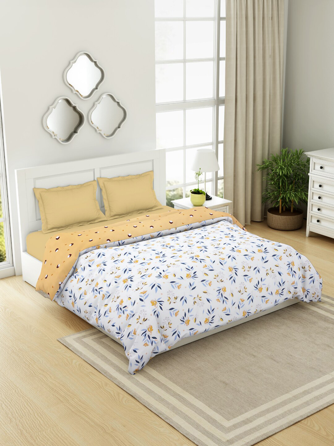 Buy Welspun Beige & White Floral AC Room 210 GSM Double Bed Dohar