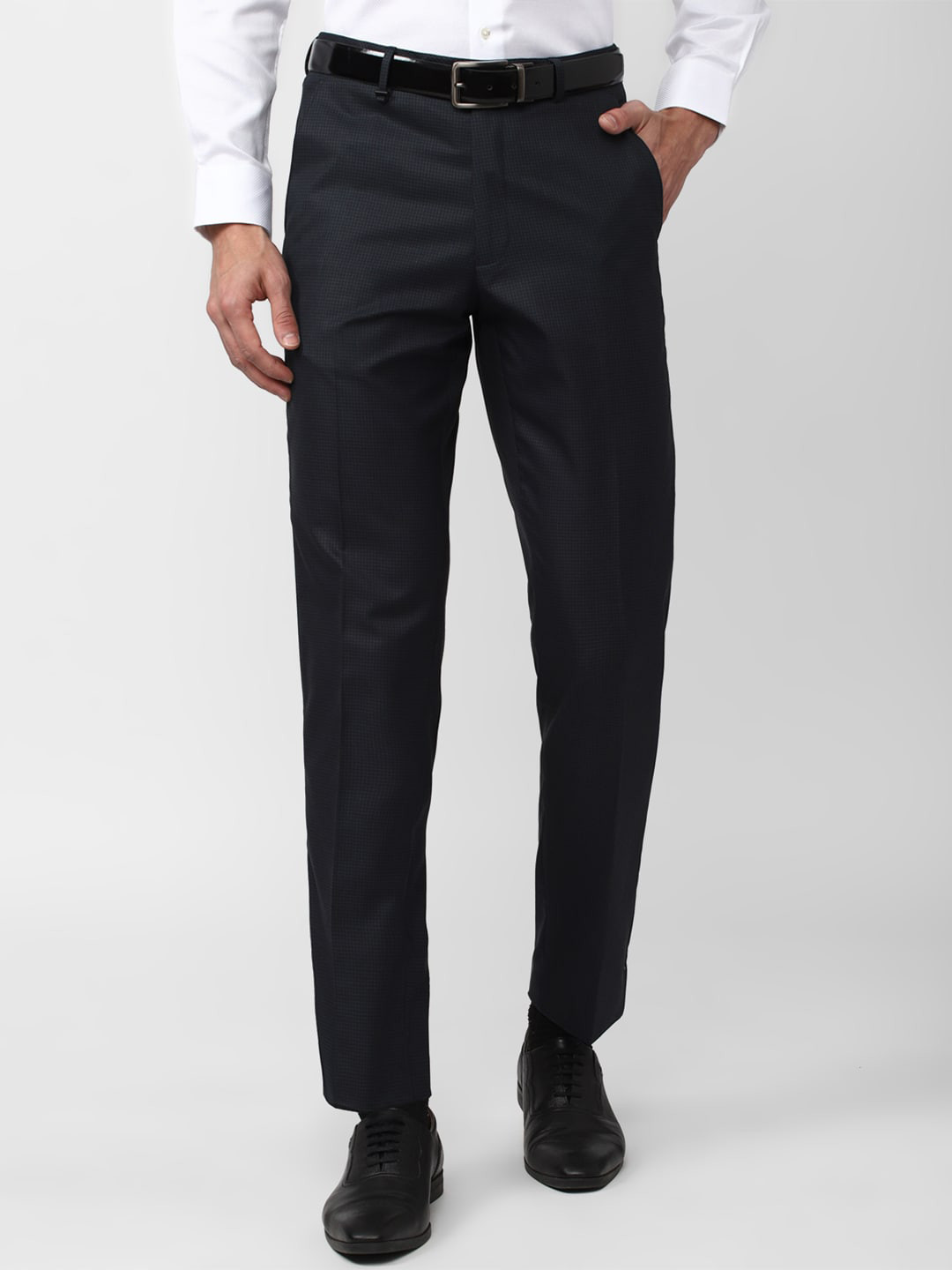 Buy Van Heusen Men Checked Regular Fit Mid Rise Formal Trousers ...