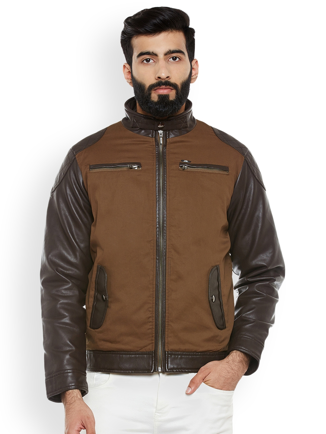 Buy Duke Men Brown Solid Biker Jacket - Jackets for Men 2212644 | Myntra