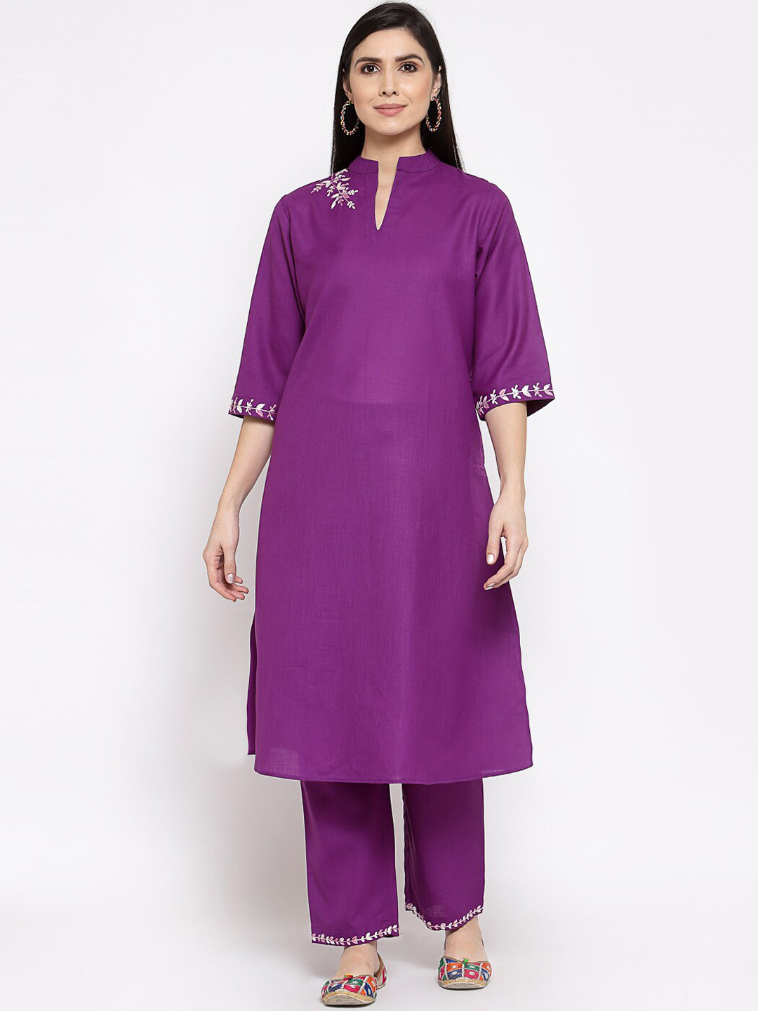 Women Ethnic Motifs Mandarin Collar Pure Cotton Kurta with Palazzos & With Dupatta Set