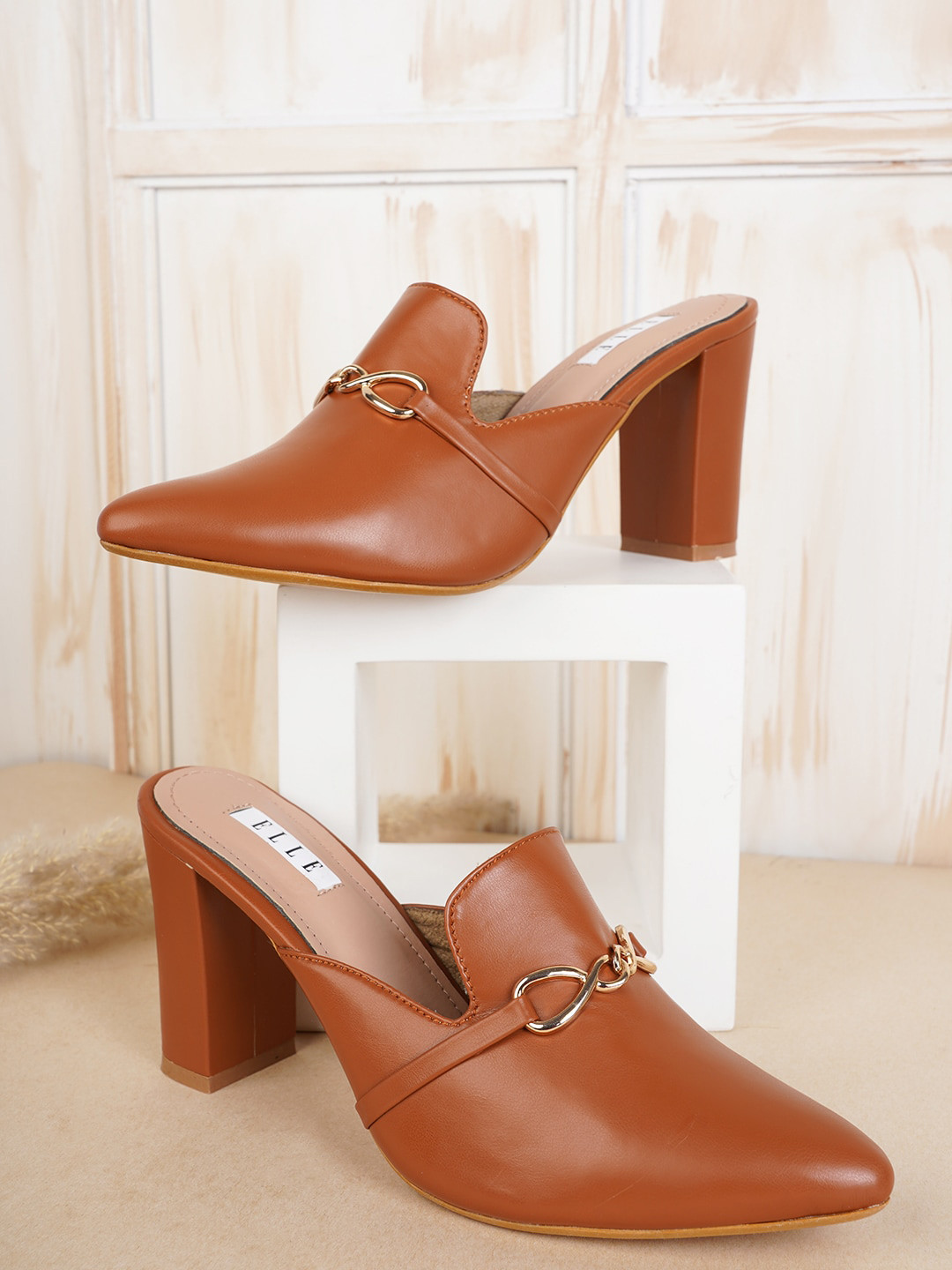 Pointed Block Heel Mules