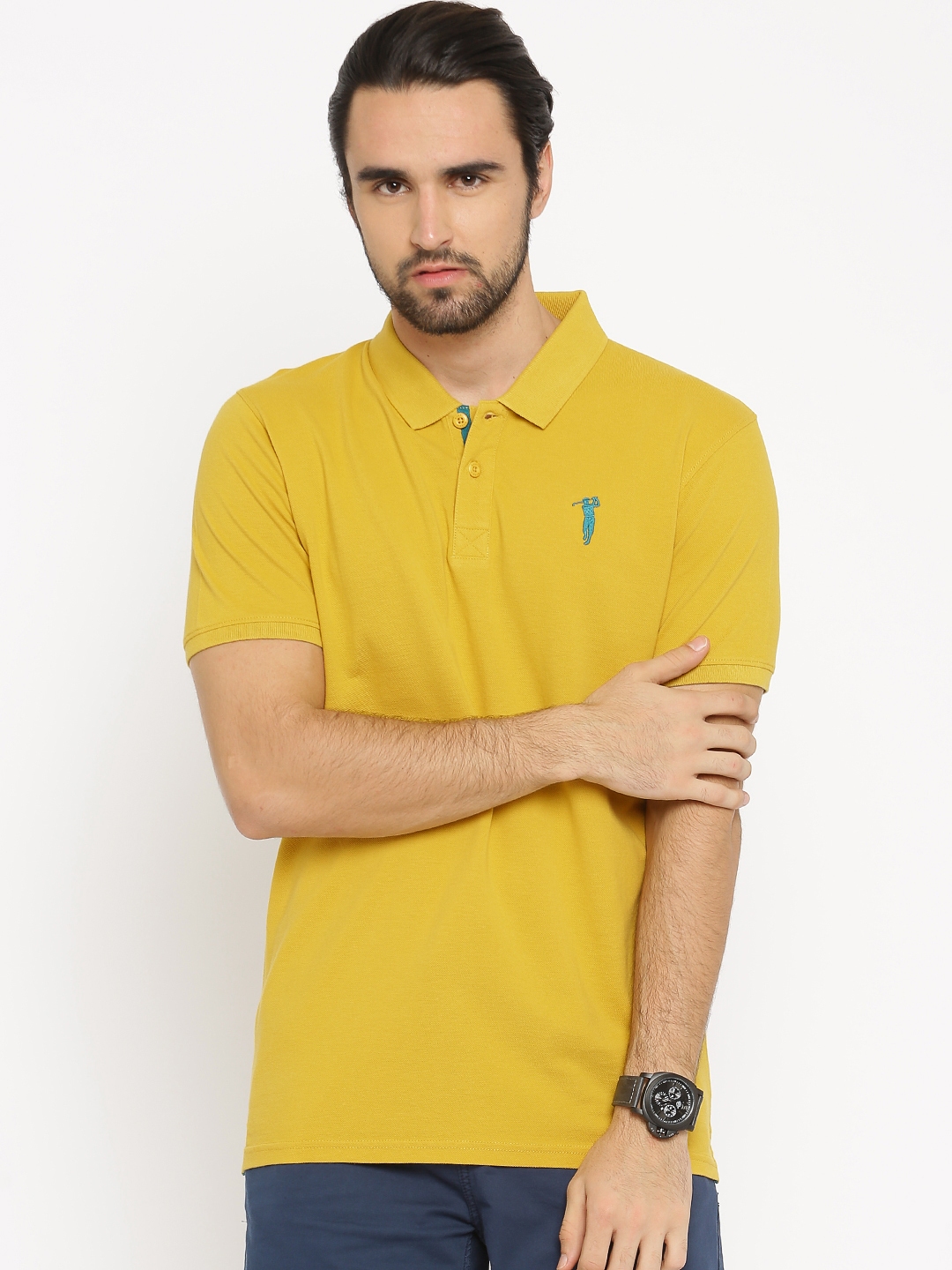 Buy Bossini Men Yellow Solid Polo Collar Pure Cotton T Shirt - Tshirts ...