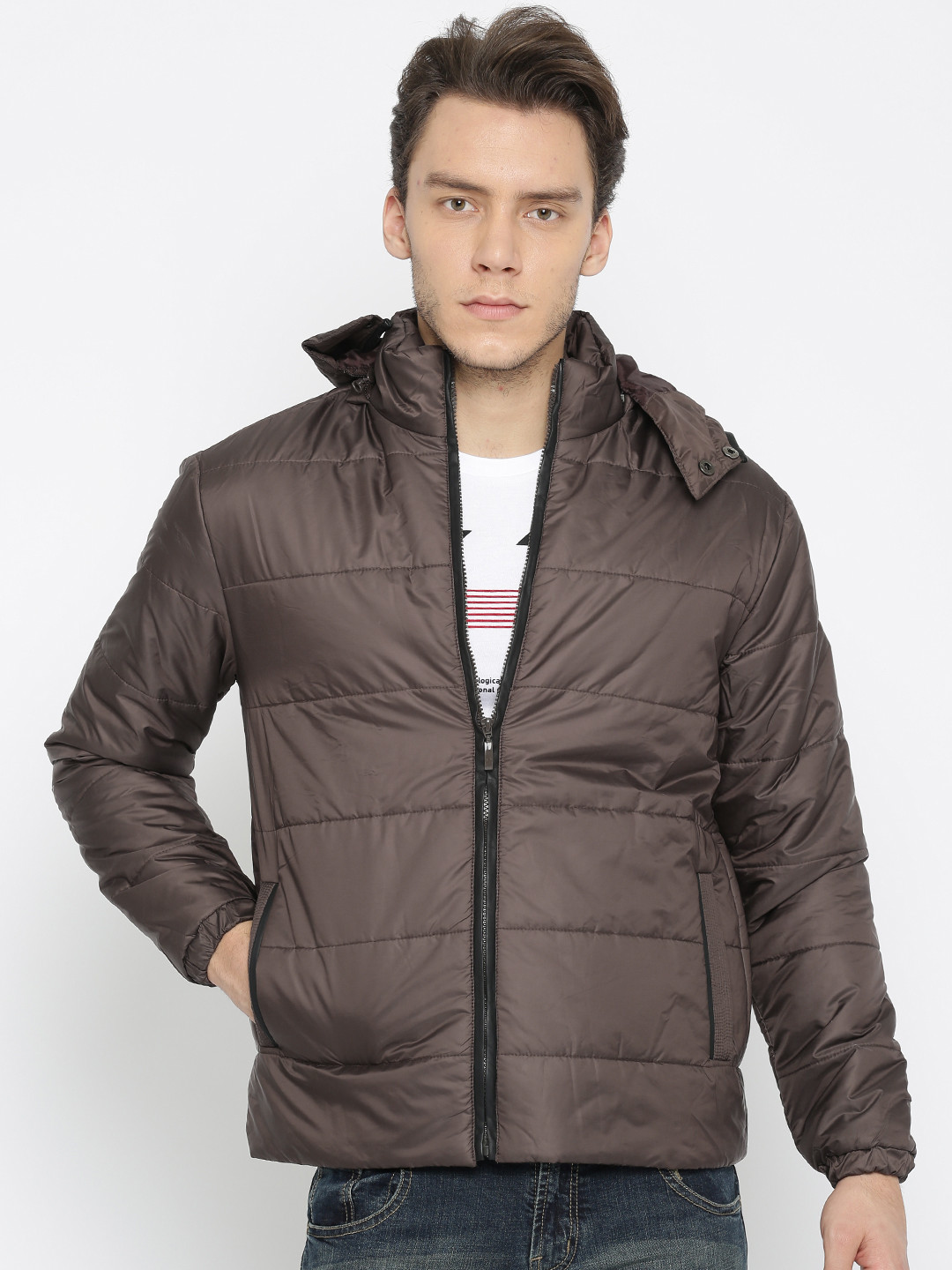 Buy People Men Brown Solid Puffer Jacket Jackets for Men 2213970 Myntra