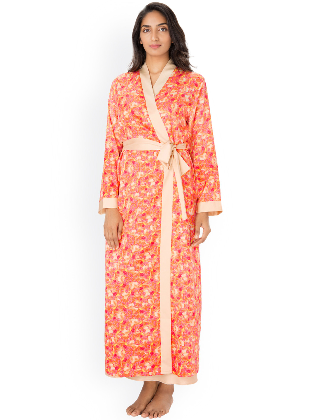 Buy PrettySecrets Women Orange & Pink Floral Print Robe Robe for