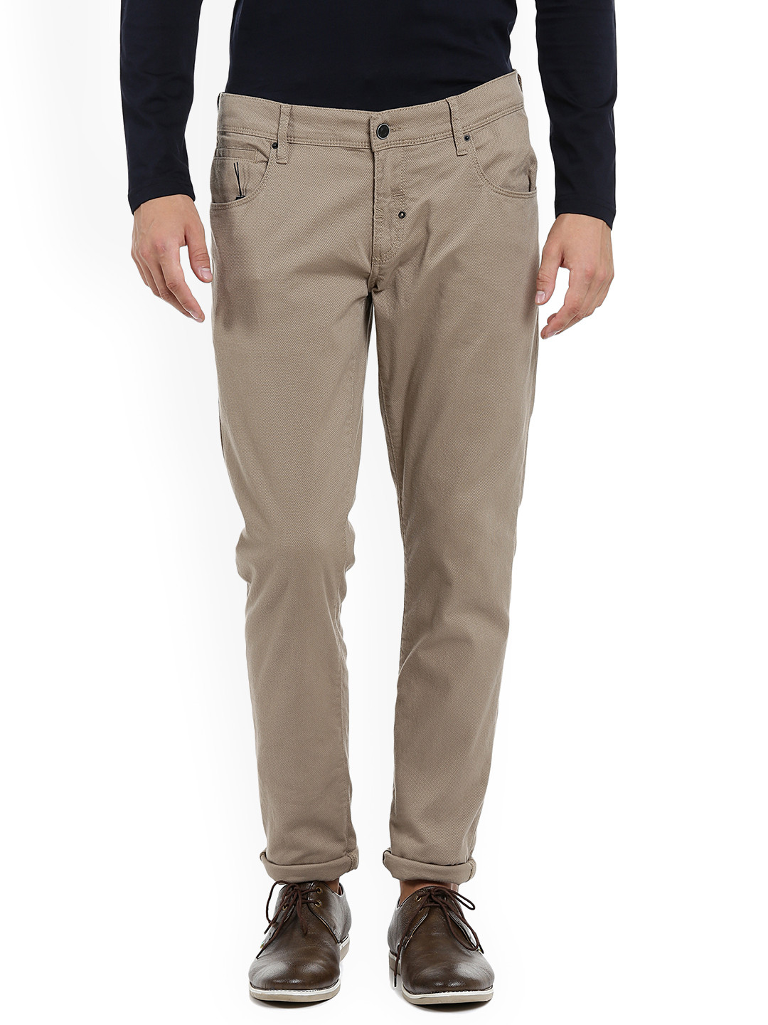 Buy Antony Morato Men Beige Smart Slim Fit Solid Regular Trousers