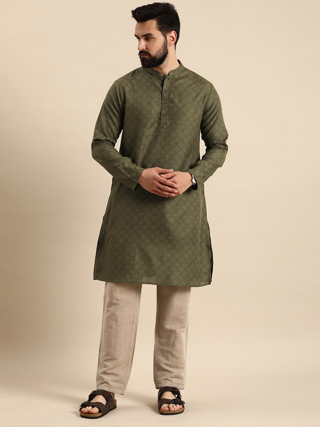 Buy Anouk Geometric Printed Mandarin Collar Kurta Kurtas for Men 22148768 Myntra