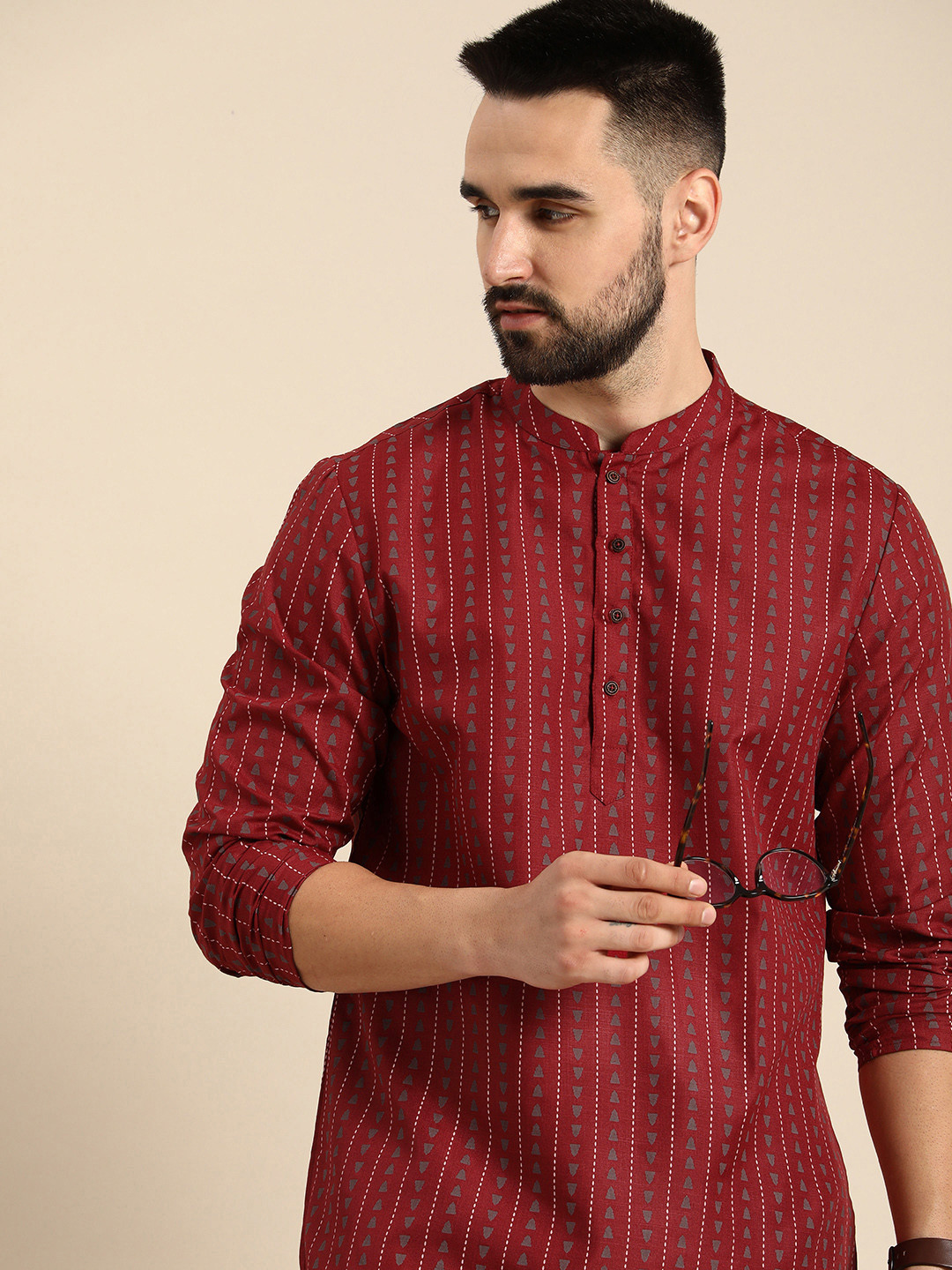 Buy Anouk Mandarin Collar Geometric Printed Striped Kurta Kurtas for Men 22149022 Myntra