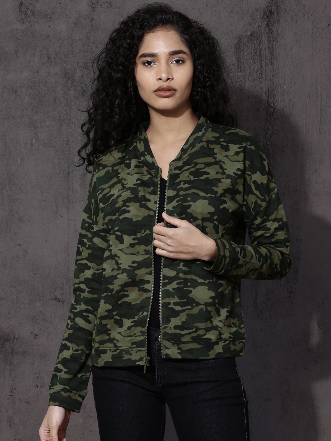 Buy Roadster Women Olive Green Camouflage Print Sweatshirt