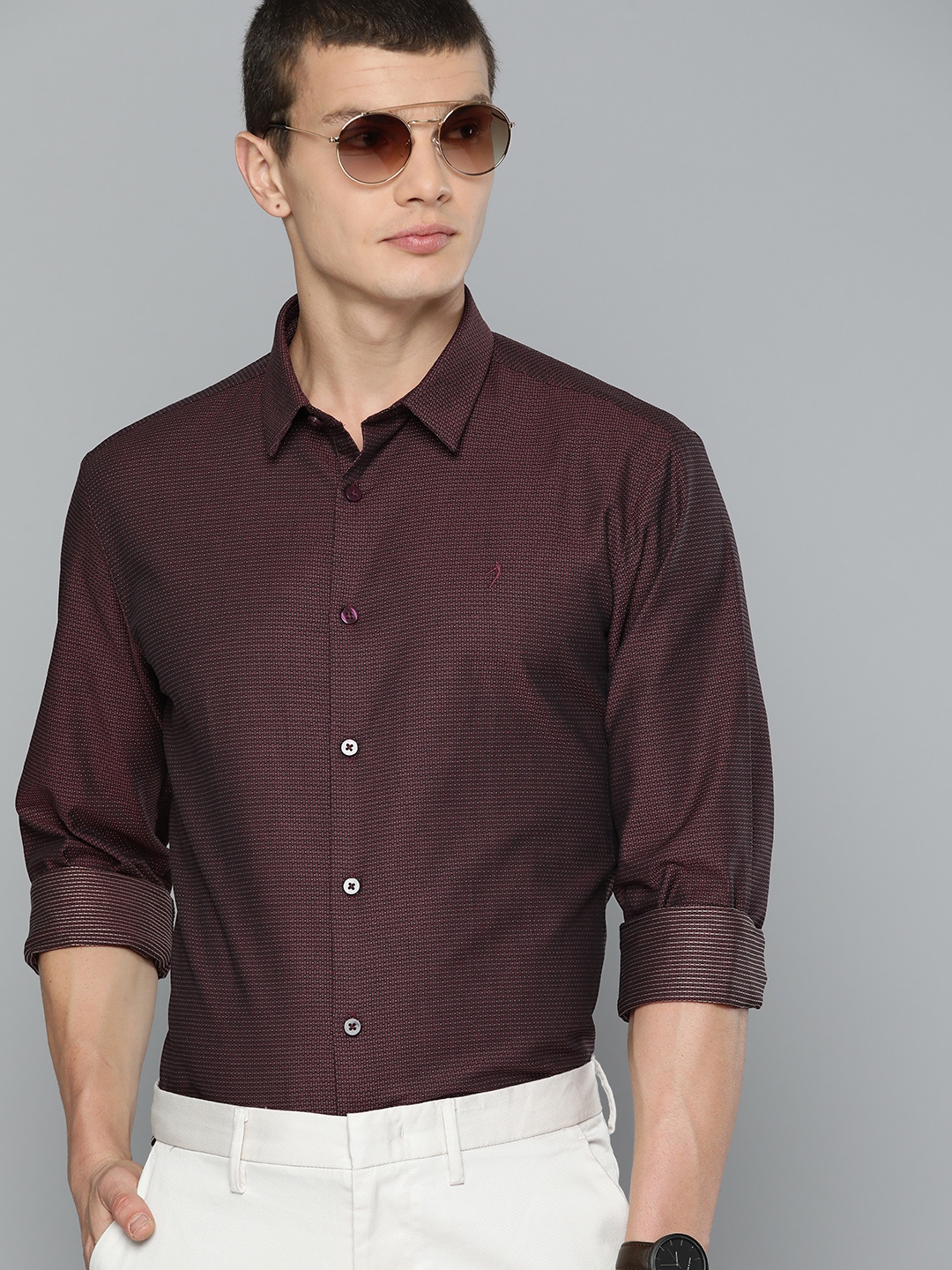 Buy Indian Terrain Slim Fit Woven Design Pure Cotton Formal Shirt buy-indian-terrain-slim-fit-woven-design-pure-cotton-formal-shirt