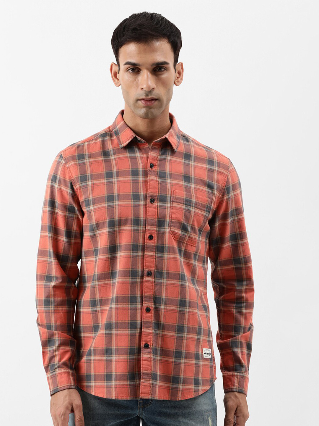 Men's White Tartan Checks Classic Fit Cotton Casual Shirt