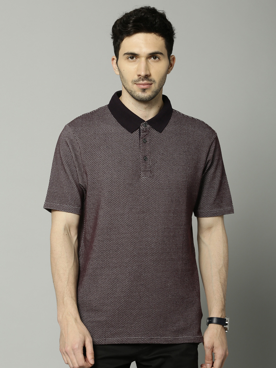Buy Marks & Spencer Men Purple Self Design Polo Collar T Shirt