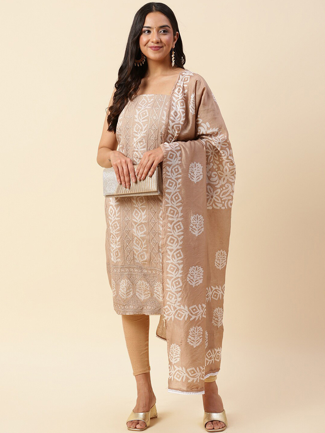 Buy Meena Bazaar Printed Art Silk Unstitched Dress Material Dress Material for Women 22161226