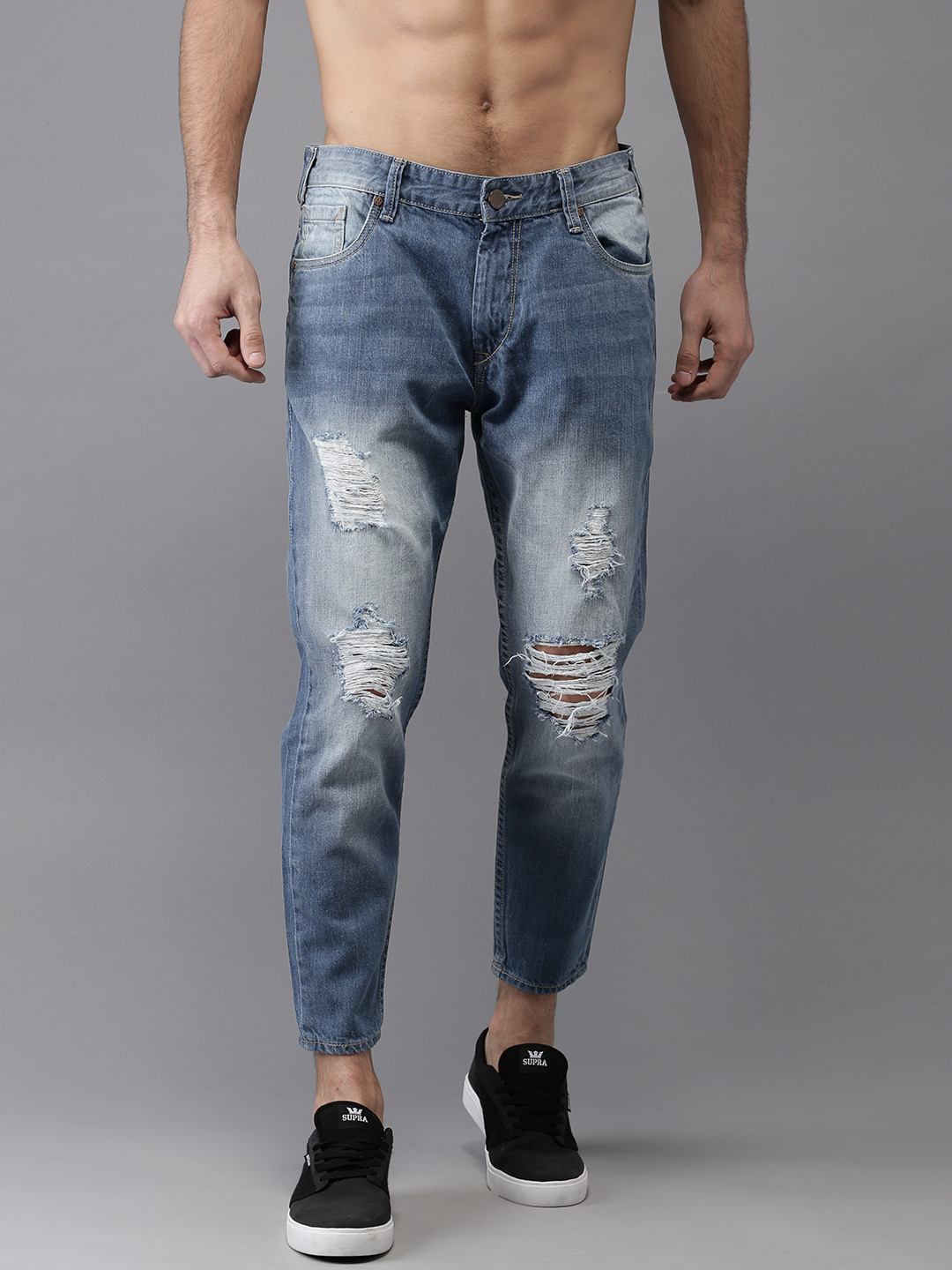 Buy HERE&NOW Men Blue Slim Fit Mid Rise Mildly Distressed Cropped Jeans