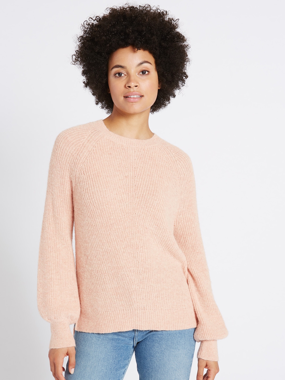 Buy Marks & Spencer Women Peach Coloured Ribbed Sweater Sweaters for