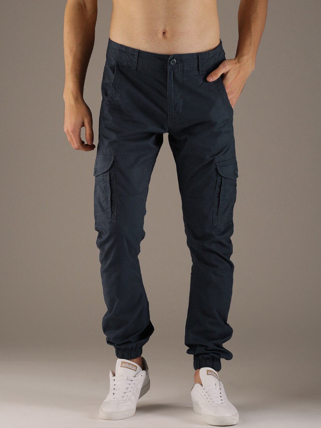 Buy Flying Machine Men Blue Slim Fit Solid Cargos - Trousers for Men ...