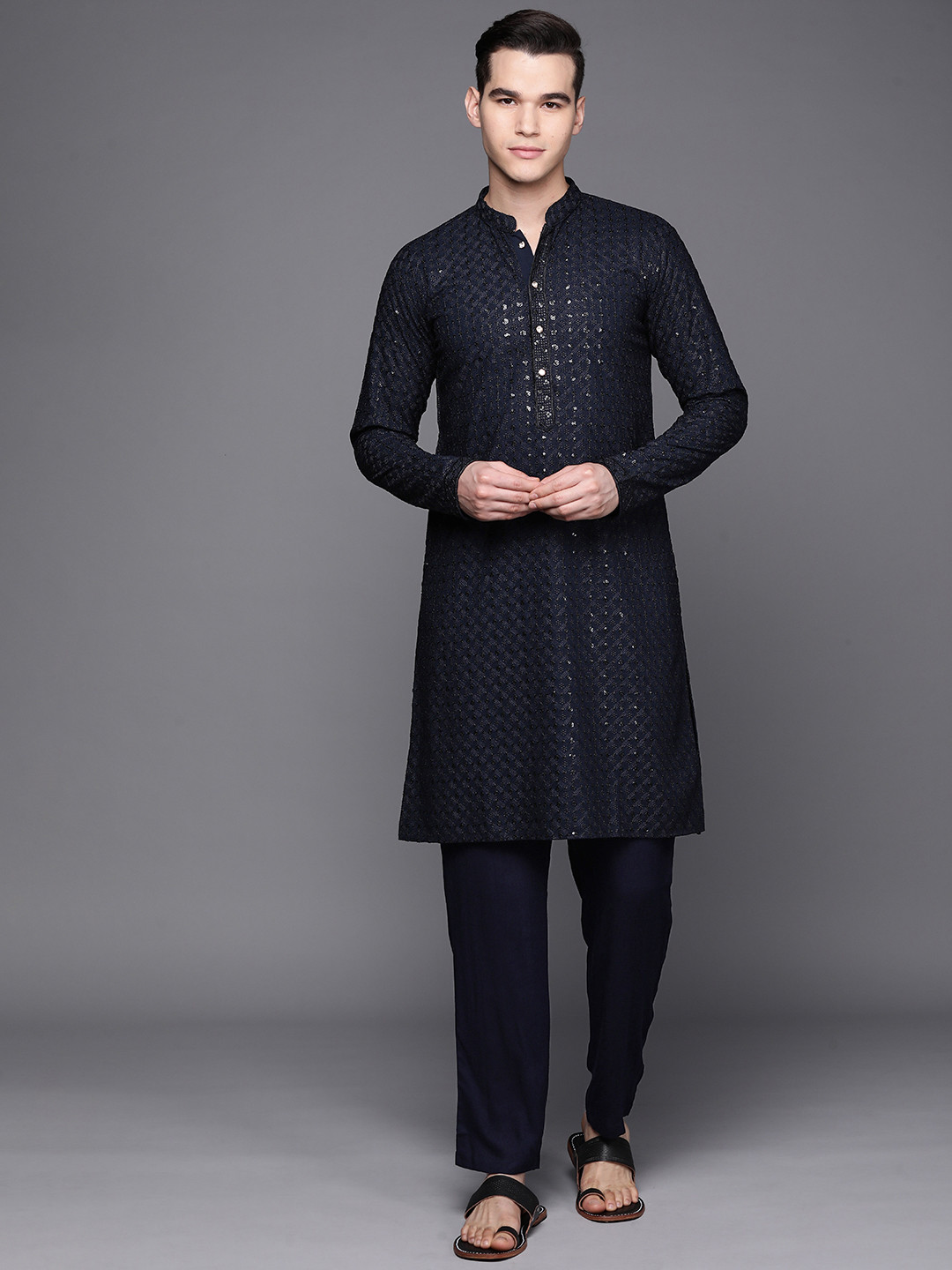 Men Embroidered Chikankari Rayon Kurta with Trouser