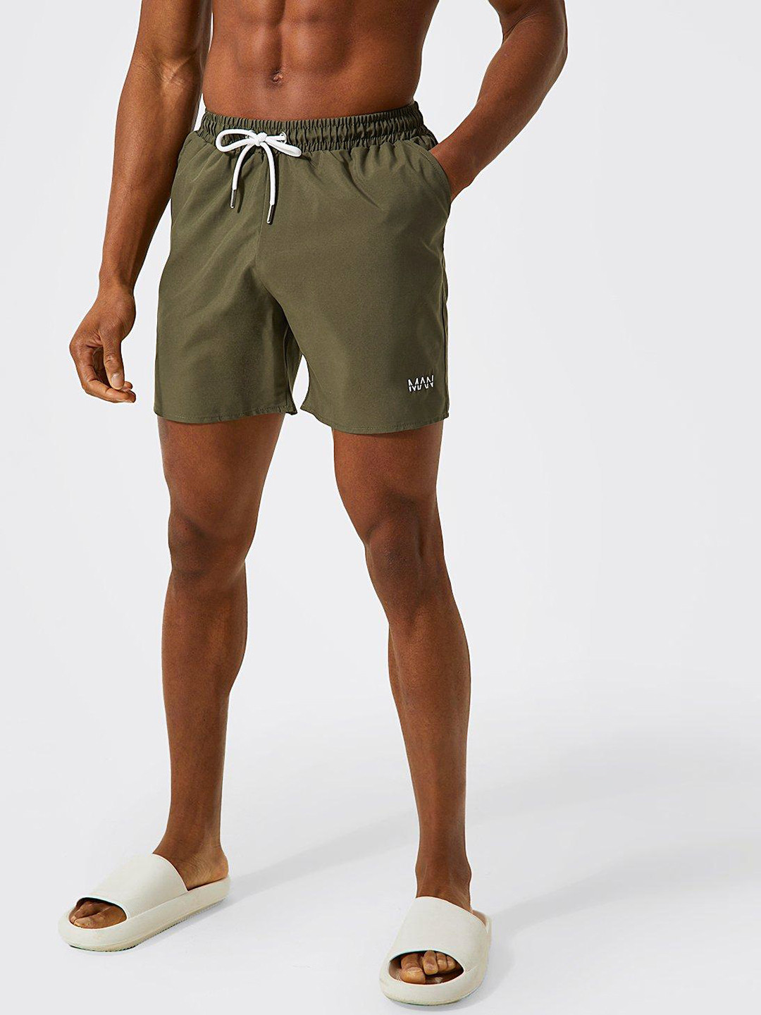 Buy BoohooMAN Solid Mid Rise Swim Shorts Swim Bottoms for Men