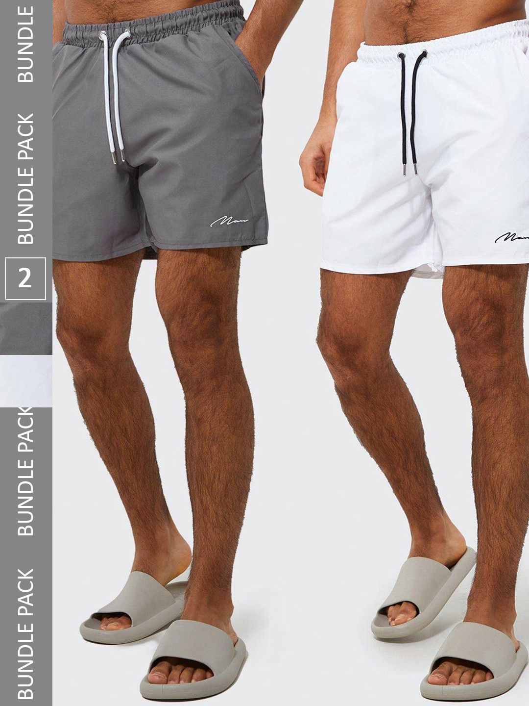 Buy BoohooMAN Pack Of 2 Solid Mid Rise Swim Shorts Swim Bottoms for